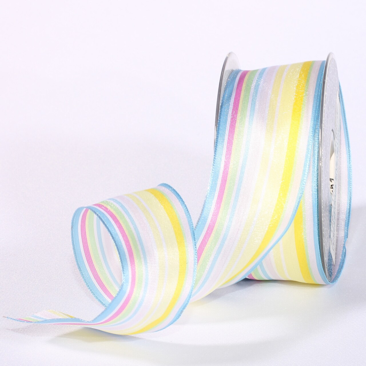 The Ribbon People Blue and Yellow French Striped Wired Craft Ribbon 2.5" x 54 Yards